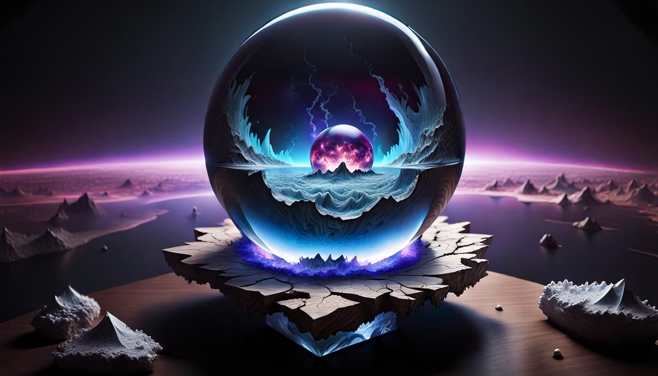 Earth's Destruction Mirrored in Crystal Ball: Digital Art