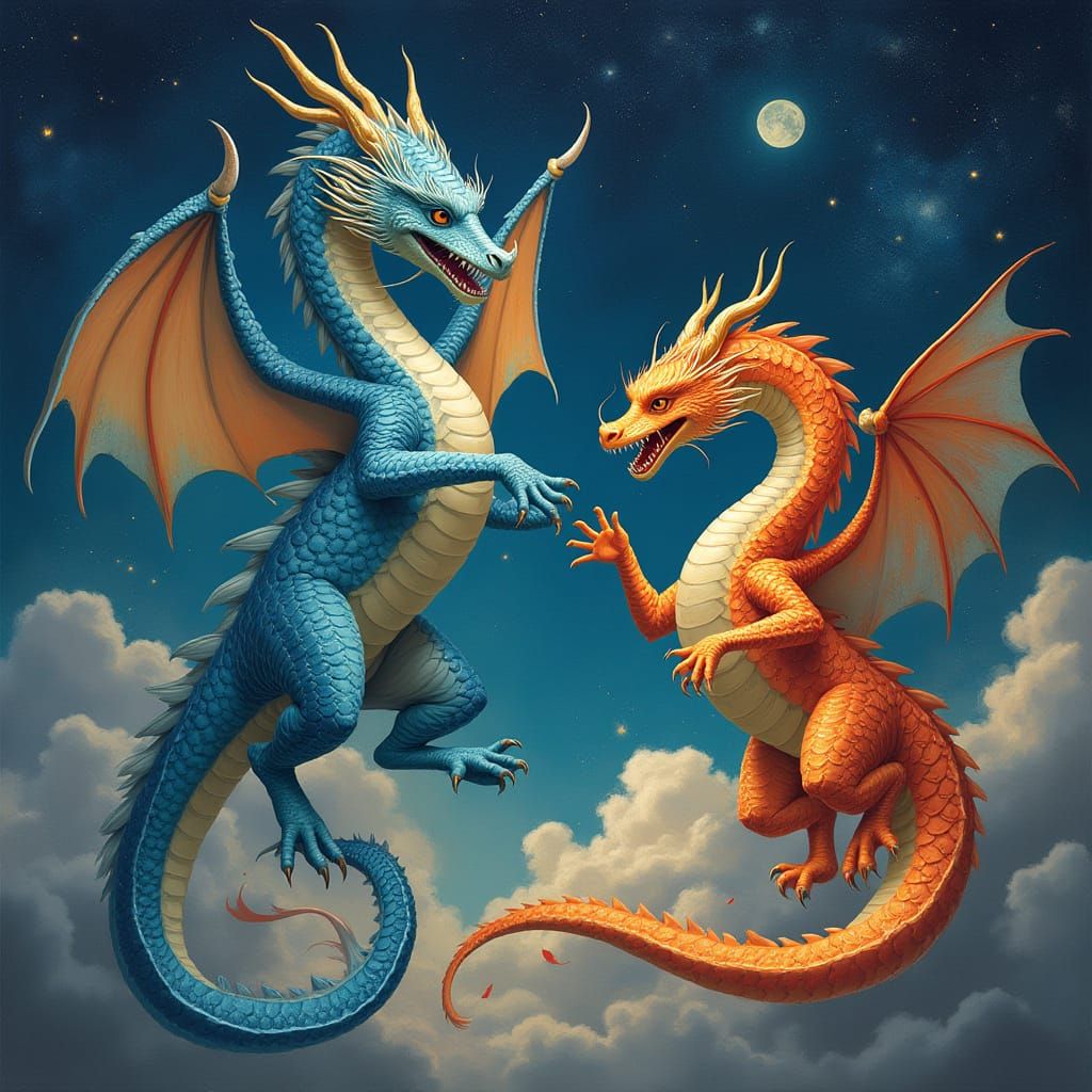 Dragons Dancing in the Sky as Surreal Art