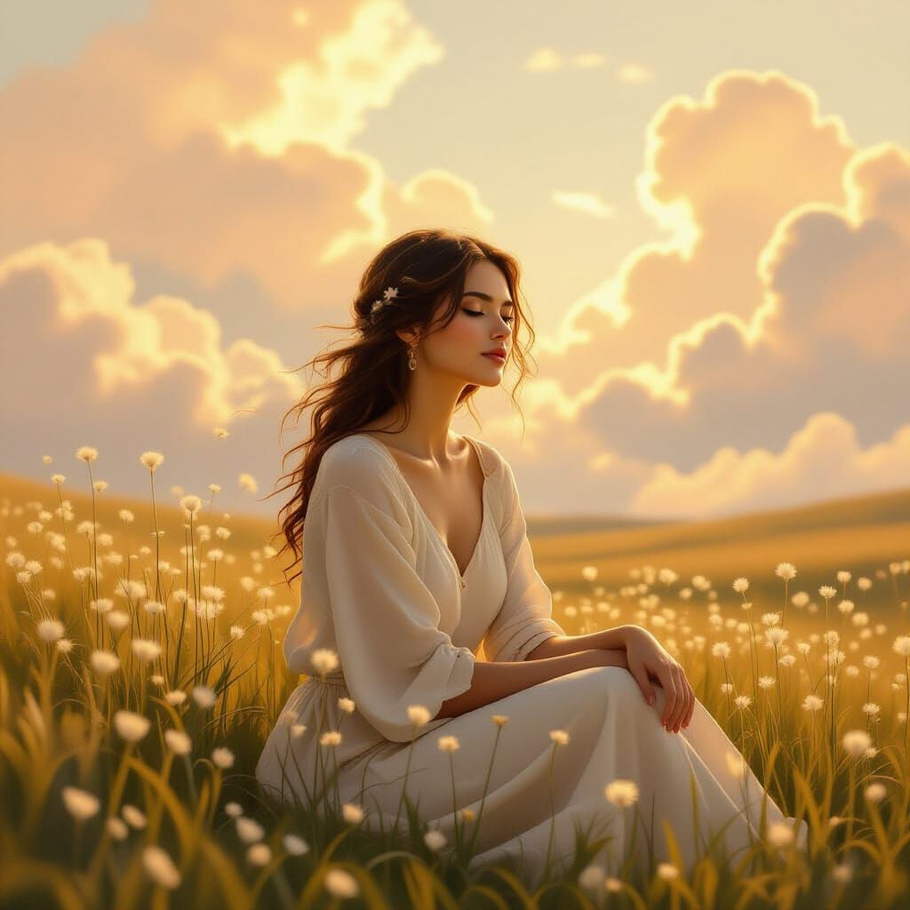 Ethereal Woman in Dreamy Landscape