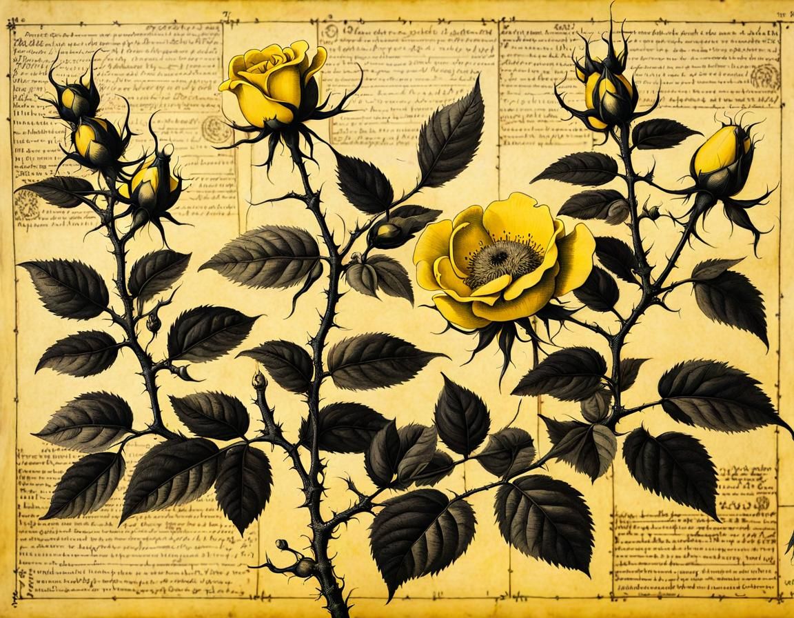 Surreal Wild Rose: Ink Drawing in Renaissance Style