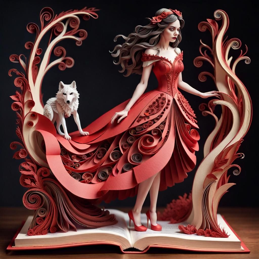 Woman in Red Dress: Intricate Fantasy Art Illustration