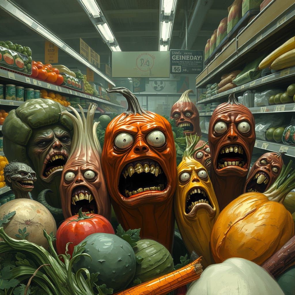 Grocery Store Produce in Hysterical Terror