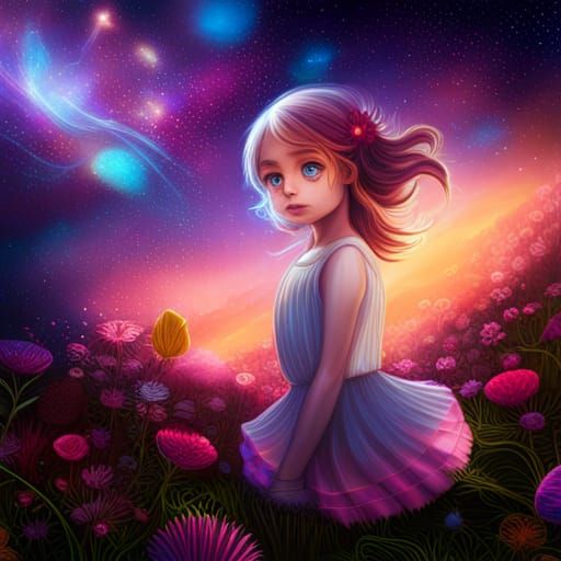 Holographic Astral Girl in Cosmic Illustration