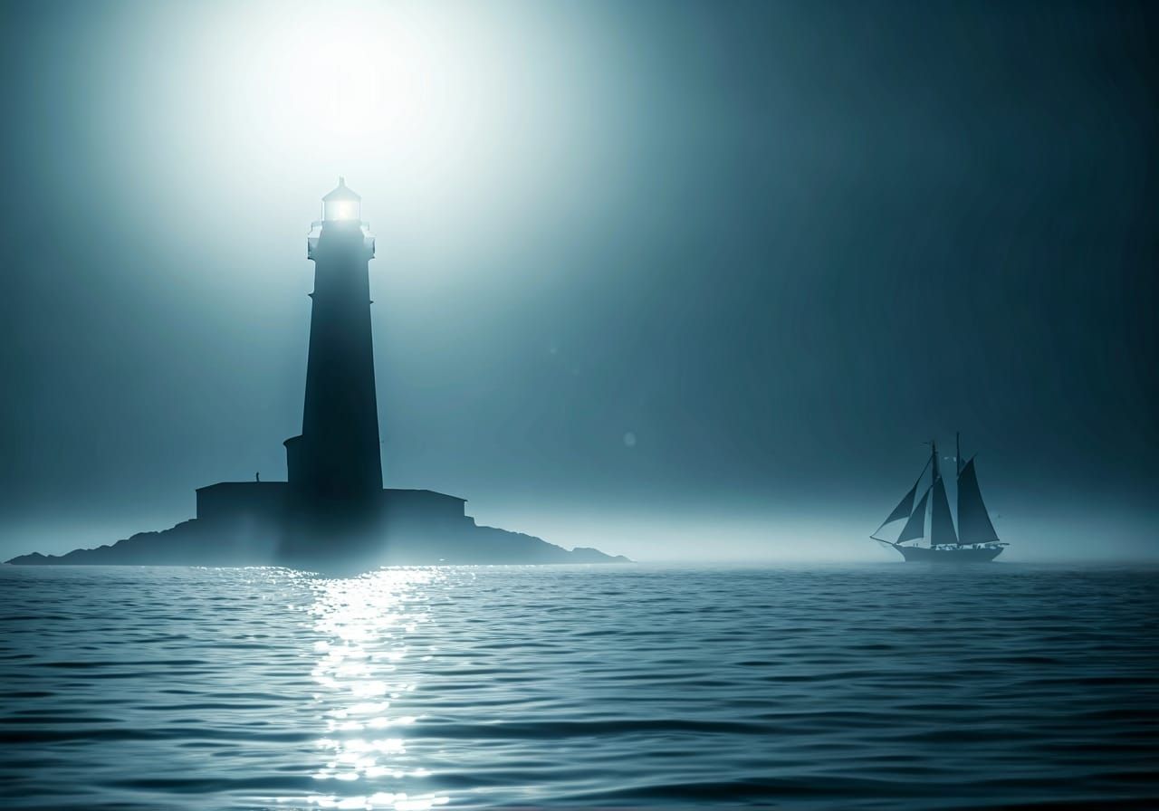 Misty Ocean Lighthouse Scene in Atmospheric Style