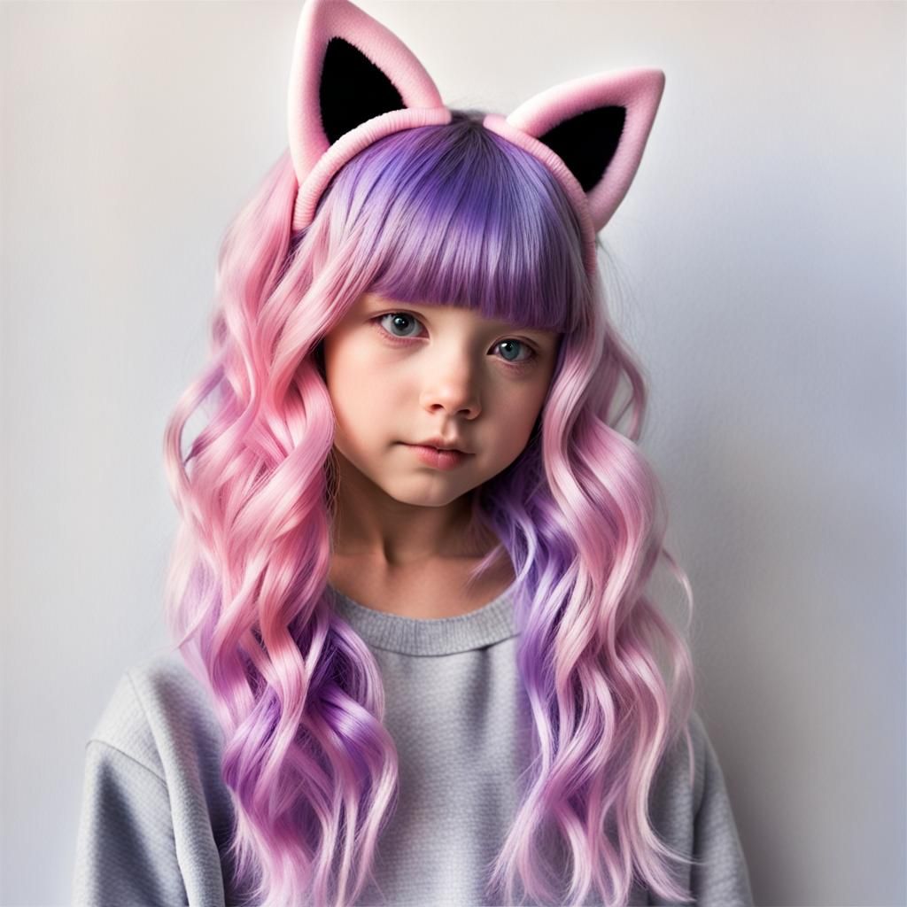 Girl with Ombre Hair, Cat Ears and Tail