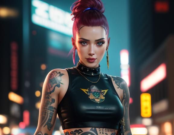 Punk Girl Portrait in Cyberpunk Street Style
