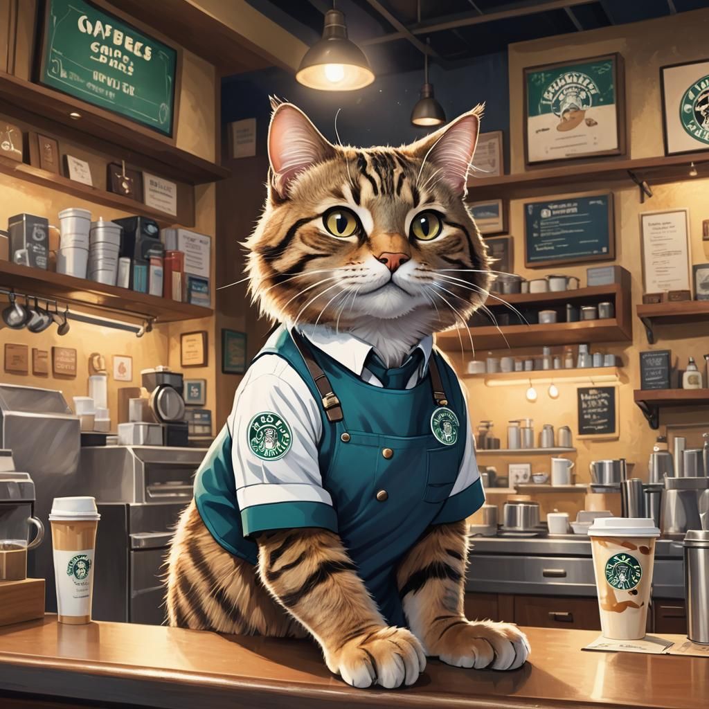Tabby Cat Barista in Disney Concept Art
