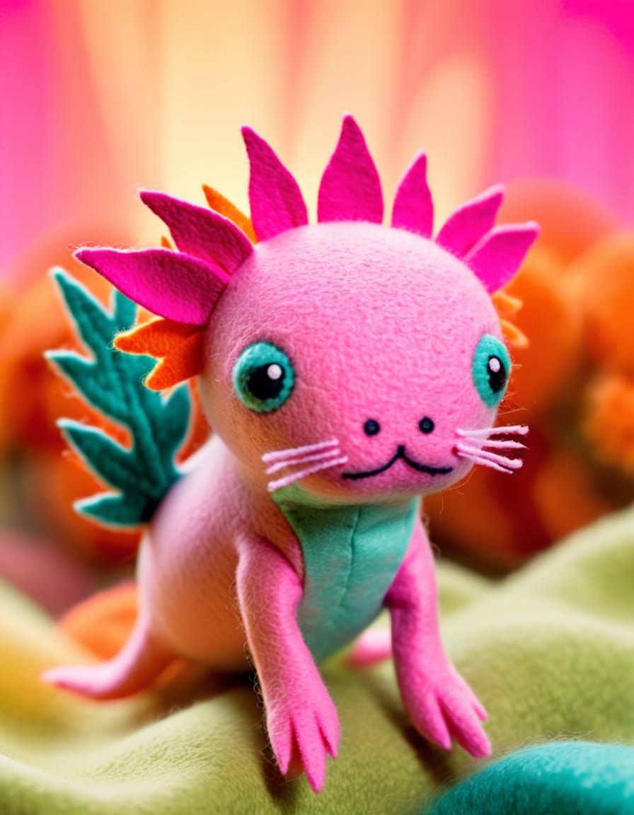 Felt Axolotl Plushie in Art Nouveau Style