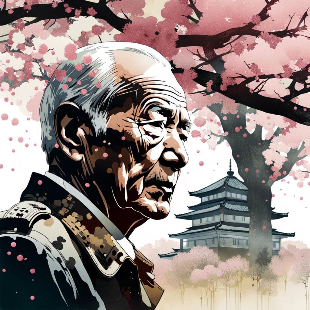 WW2 Portrait with Cherry Trees in Manhwa Style