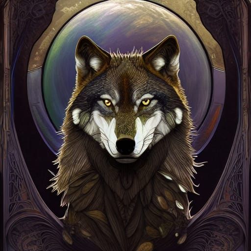 Art Nouveau Wolf Detailed Matte Painting