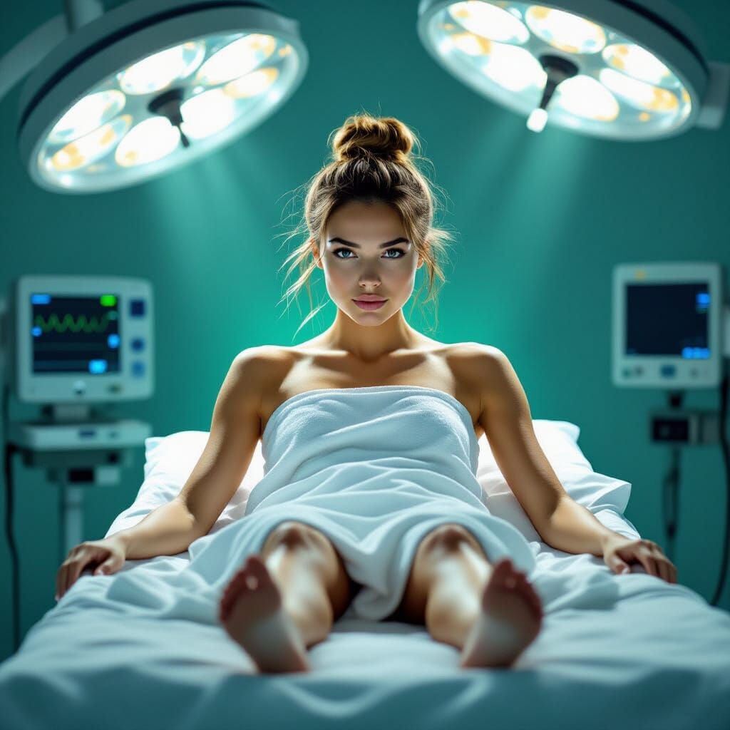 Hyperrealistic Portrait of Woman on Surgical Table