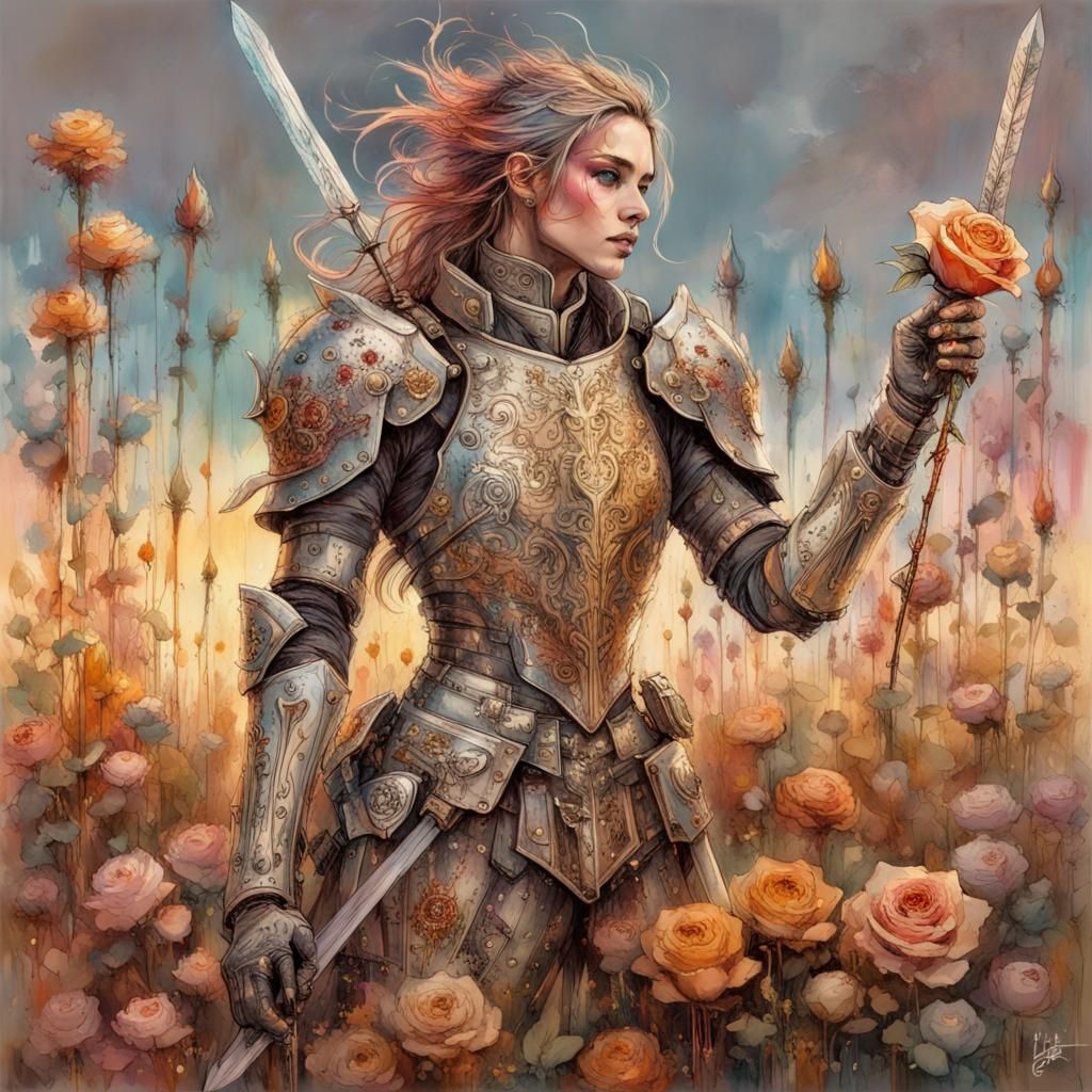 Fairycore Knight with Laser Sword and Roses