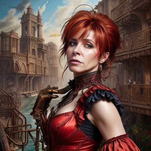 Steampunk Portrait of a Young Woman in Red