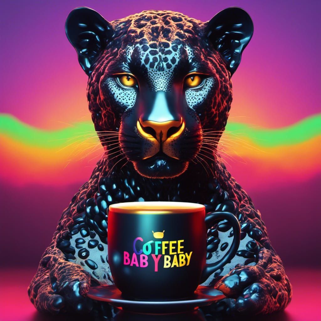 Stylized Black Jaguar with Neon Fashion, 3D Render