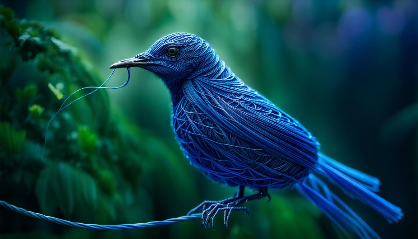 Blue String Bird Meets Blue String Worm