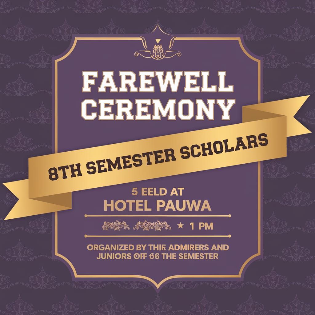 Farewell Ceremony Invitation Card: Purple and Gold Design