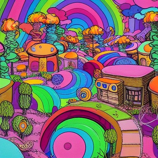 Post-Apocalyptic Candyland in Gouache Style