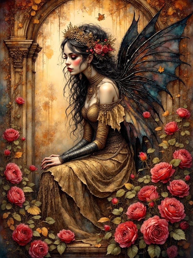 Ethereal Dark Fairy Portrait with Dragon Wings