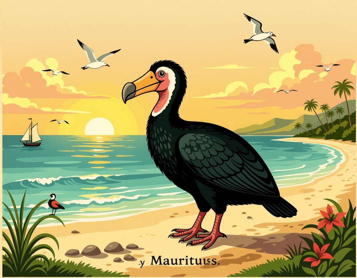 Dodo Bird at Sunset: 18th Century Illustration