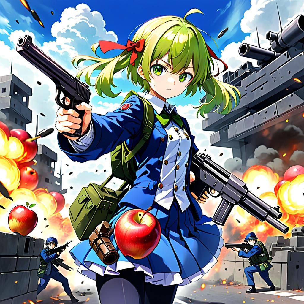 Anthropomorphic Apple Soldier in Anime Style