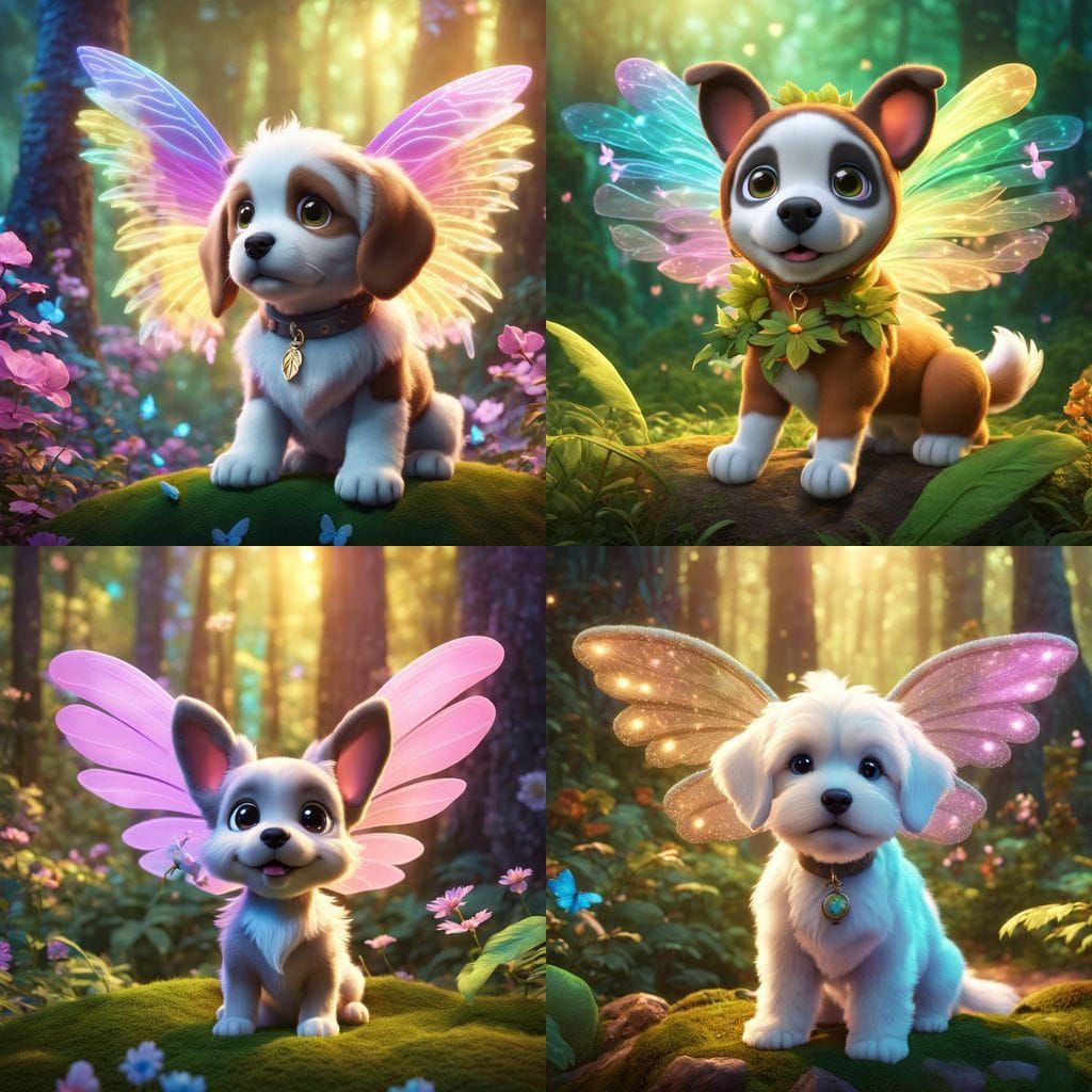 Pixar-Inspired Puppy Fairy in Vibrant Forest