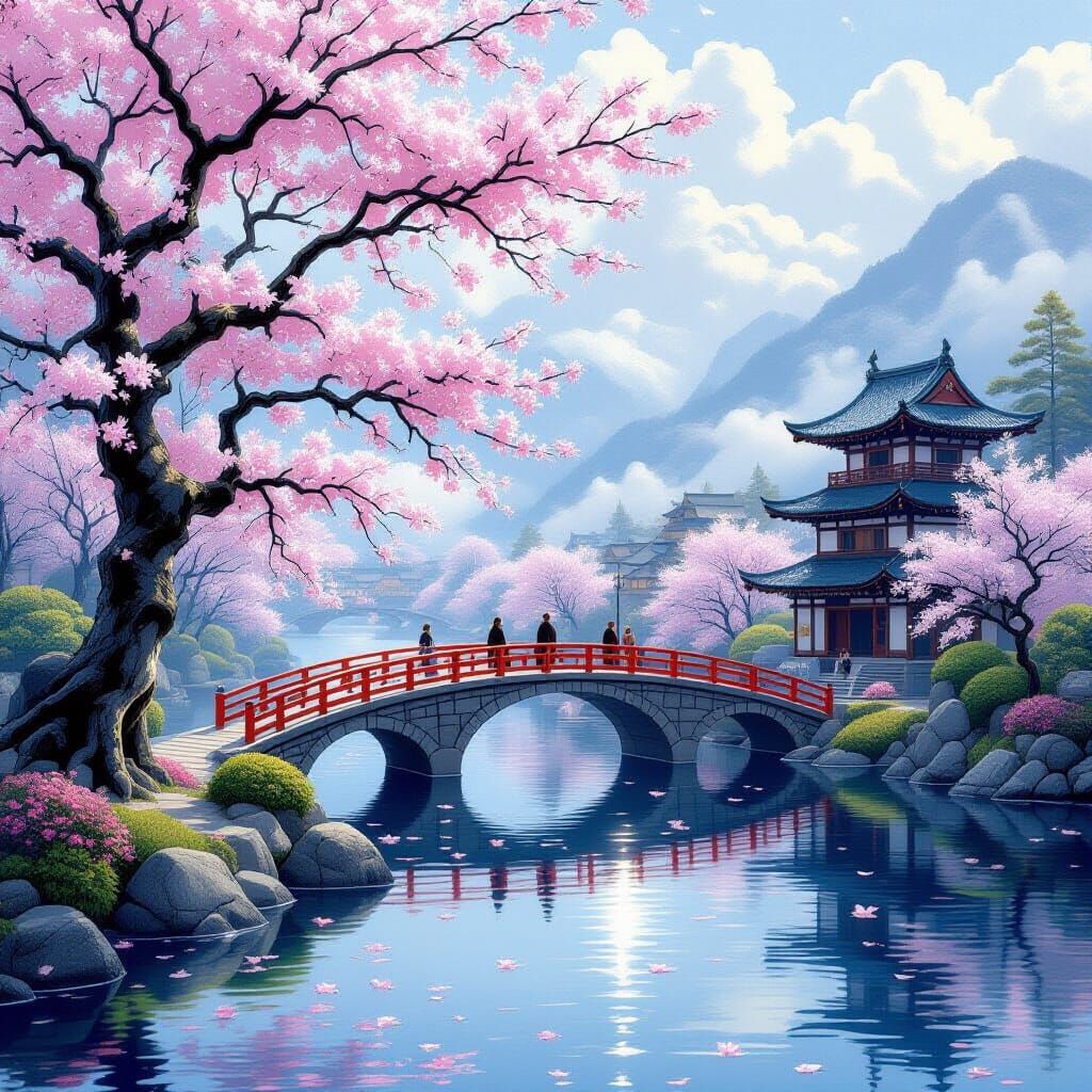 Ethereal Cherry Blossoms in Japanese Style