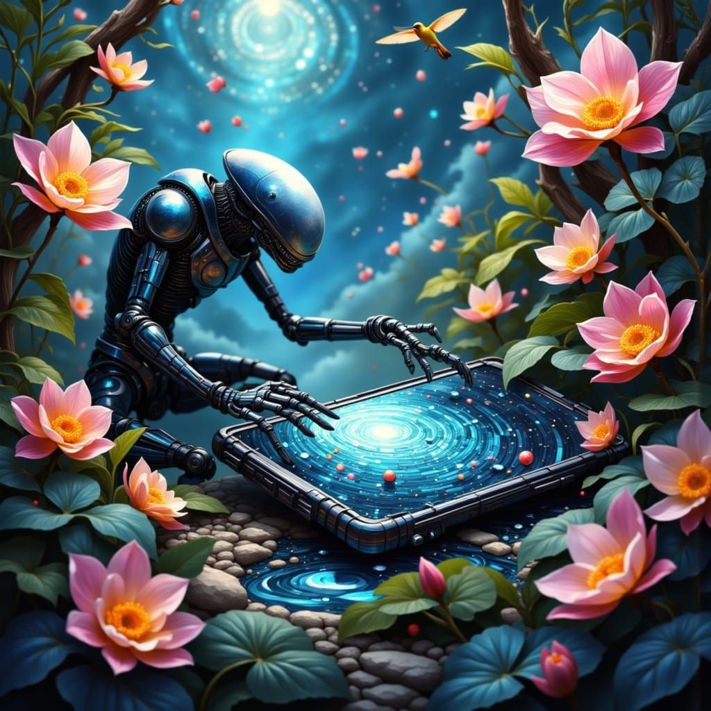 Alien Rover Explores Overgrown Smartphone in Sci-Fi Landscap...