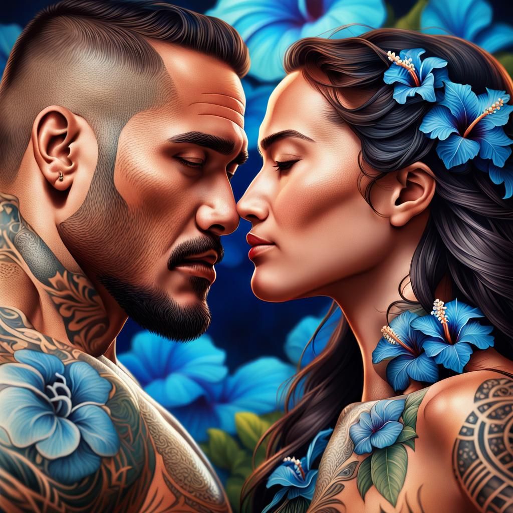 Hawaiian Aloha Portrait with Hibiscus Motif