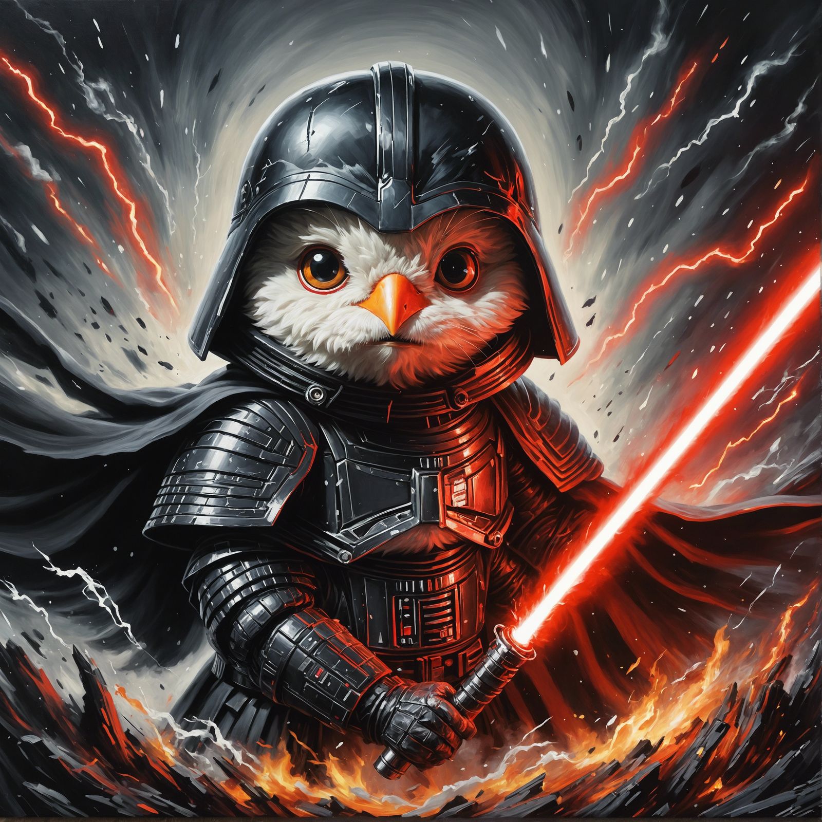 Hen as Dark Space Warrior in Oil Painting