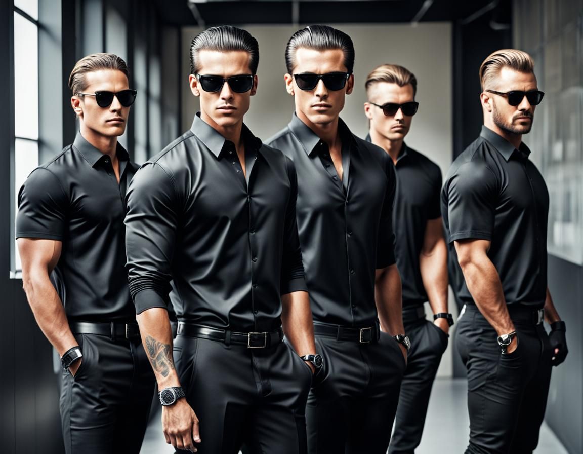 Teenage Boy with Bodyguard Team in Shades
