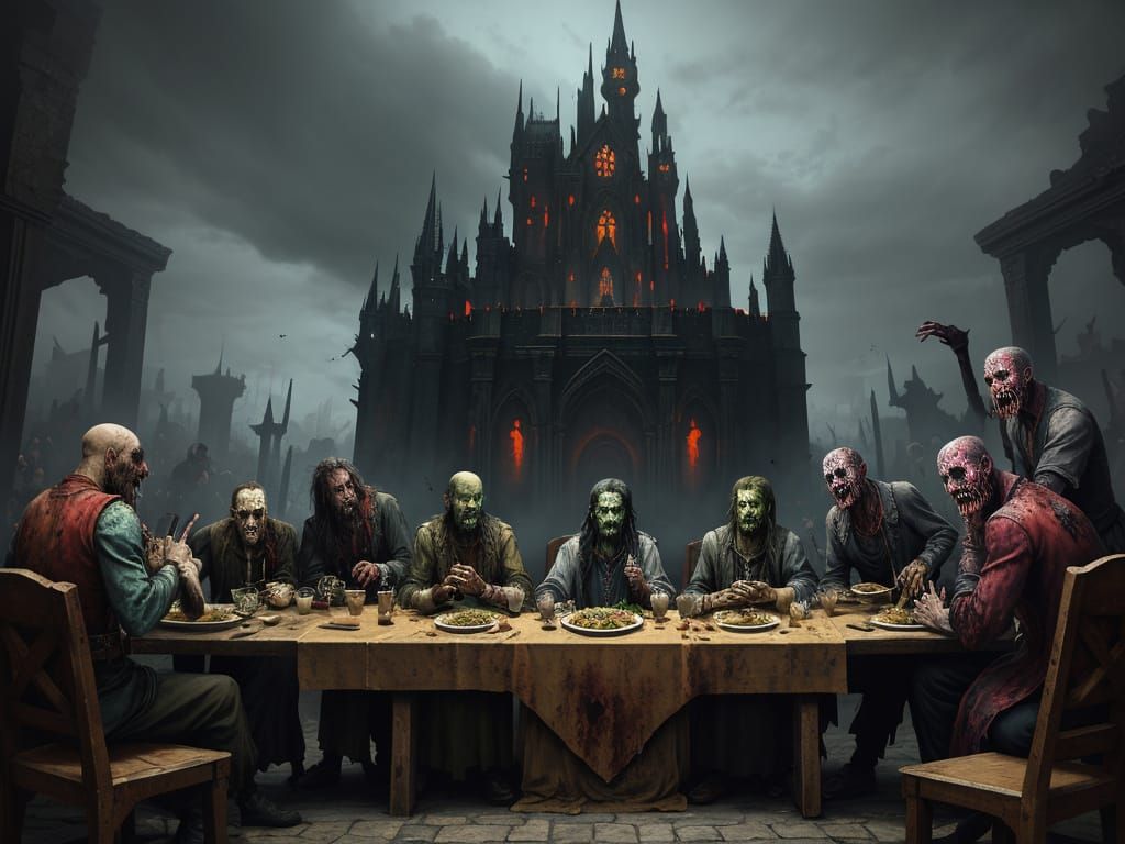 Zombies at Last Supper: Detailed Matte Painting
