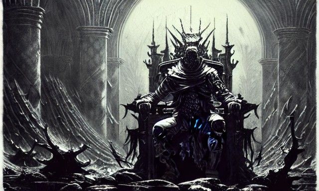 Sinister King on Skull Throne: Fantasycore Ink Drawing
