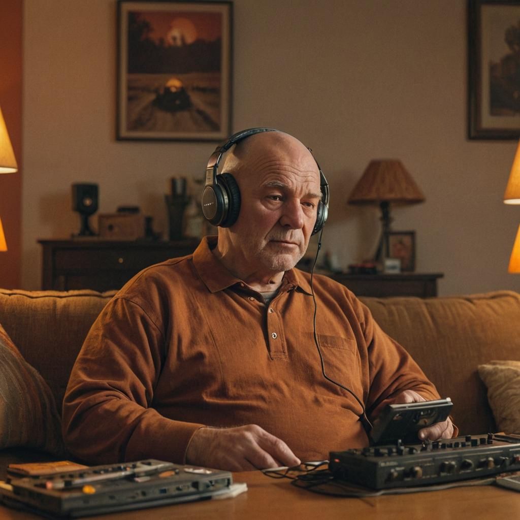 Nostalgic Matte Painting of Old Man Listening to Music