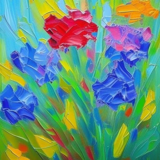 Floral Blooms in Expressionist Impasto Style