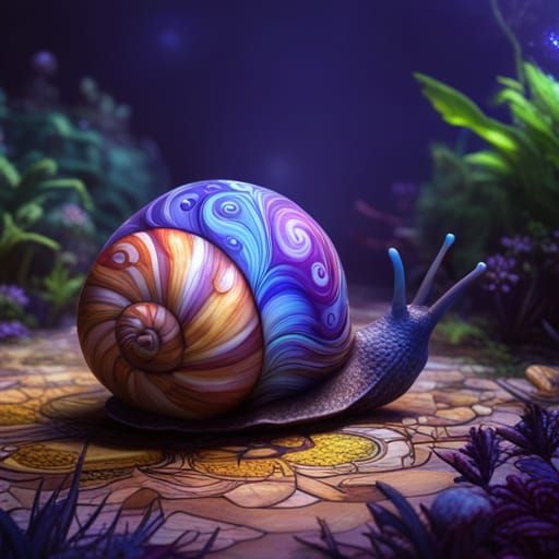 Cute Snail in a Secret Flower Garden