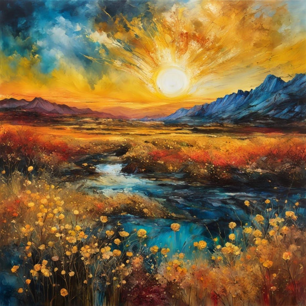 Sunset over a beautiful landscape