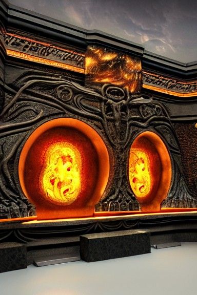 Dystopian Fireplace Snake Creature in Digital Art