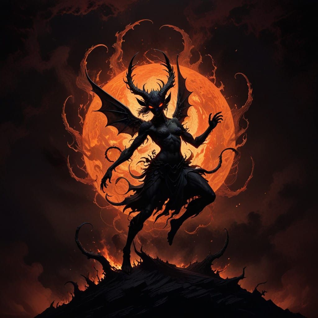 Dark Silhouette of a Twisted Demonic Fairy