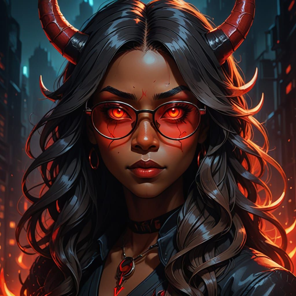 Vibrant Chibi Anime Portrait of African American Female Demo...