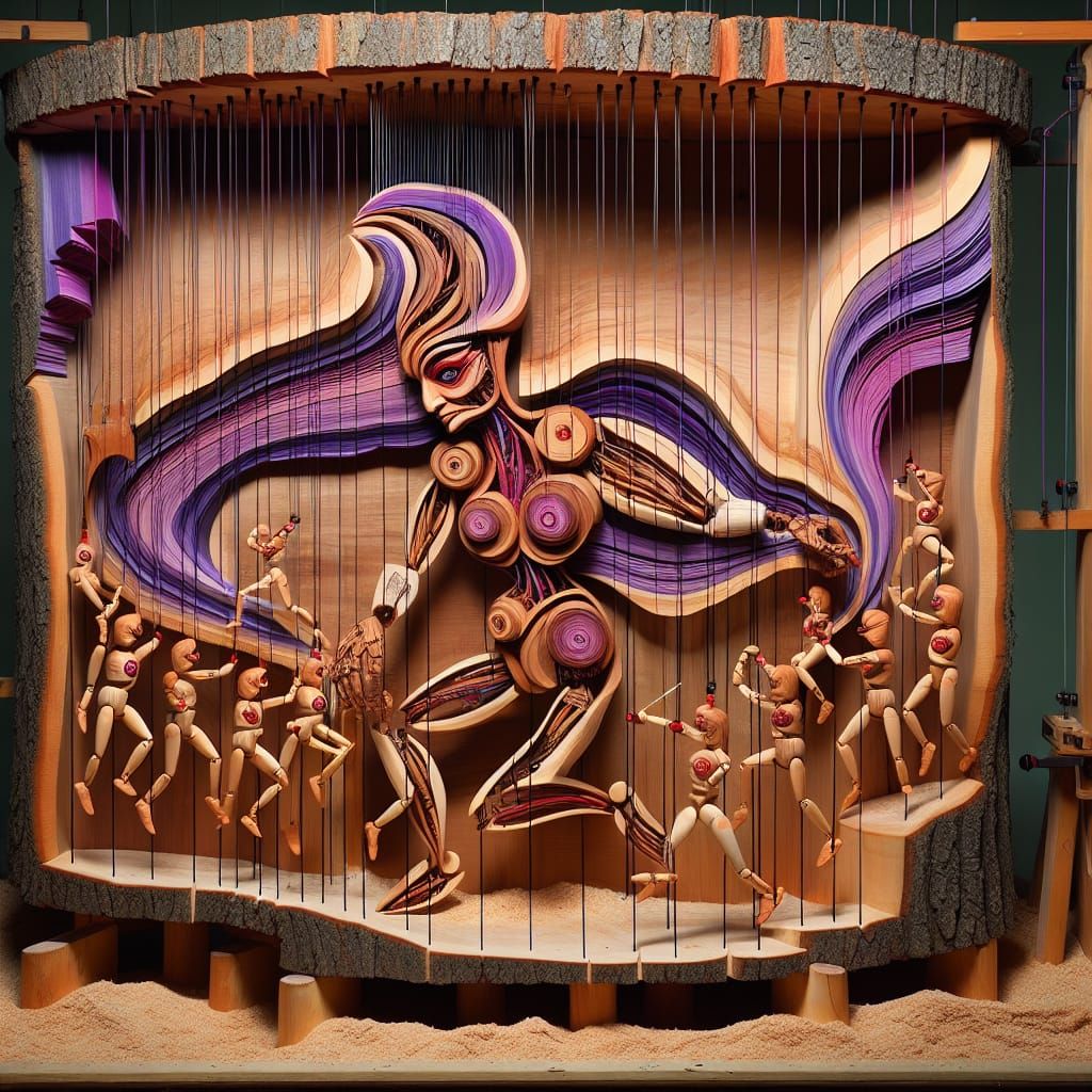 Grumpy Marionette Carved from Colorful Wood