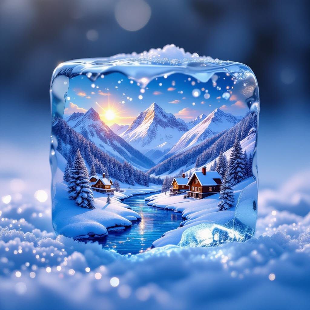 Miniature Winter World Encased in Ice