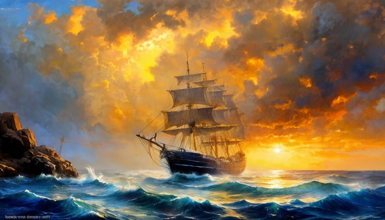 Seascape with Ship, Lighthouse, and Sunbeams
