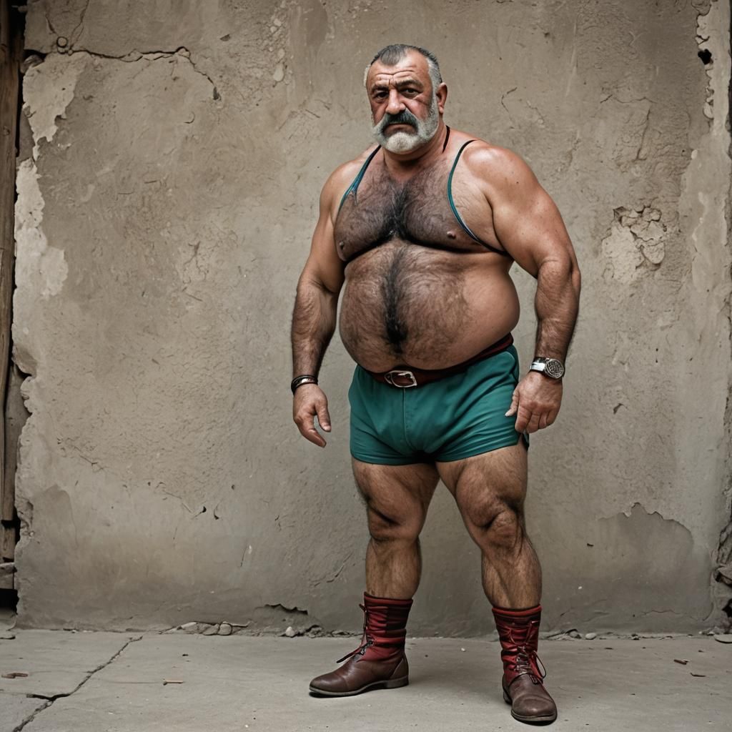 Muscular Turkish Wrestler Posing Confidently