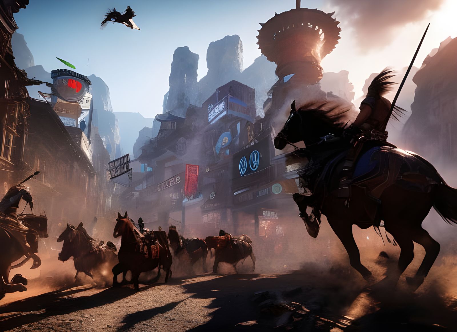 Shadow Rider in Wild West Town: Action Concept Art