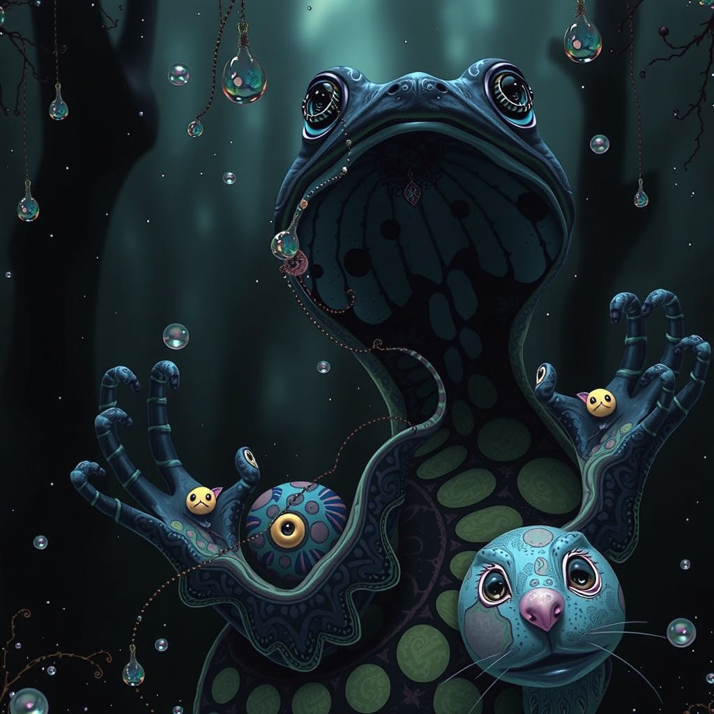 Surreal Fusion of Frog and Rabbit in Vibrant, Psychedelic Ha...