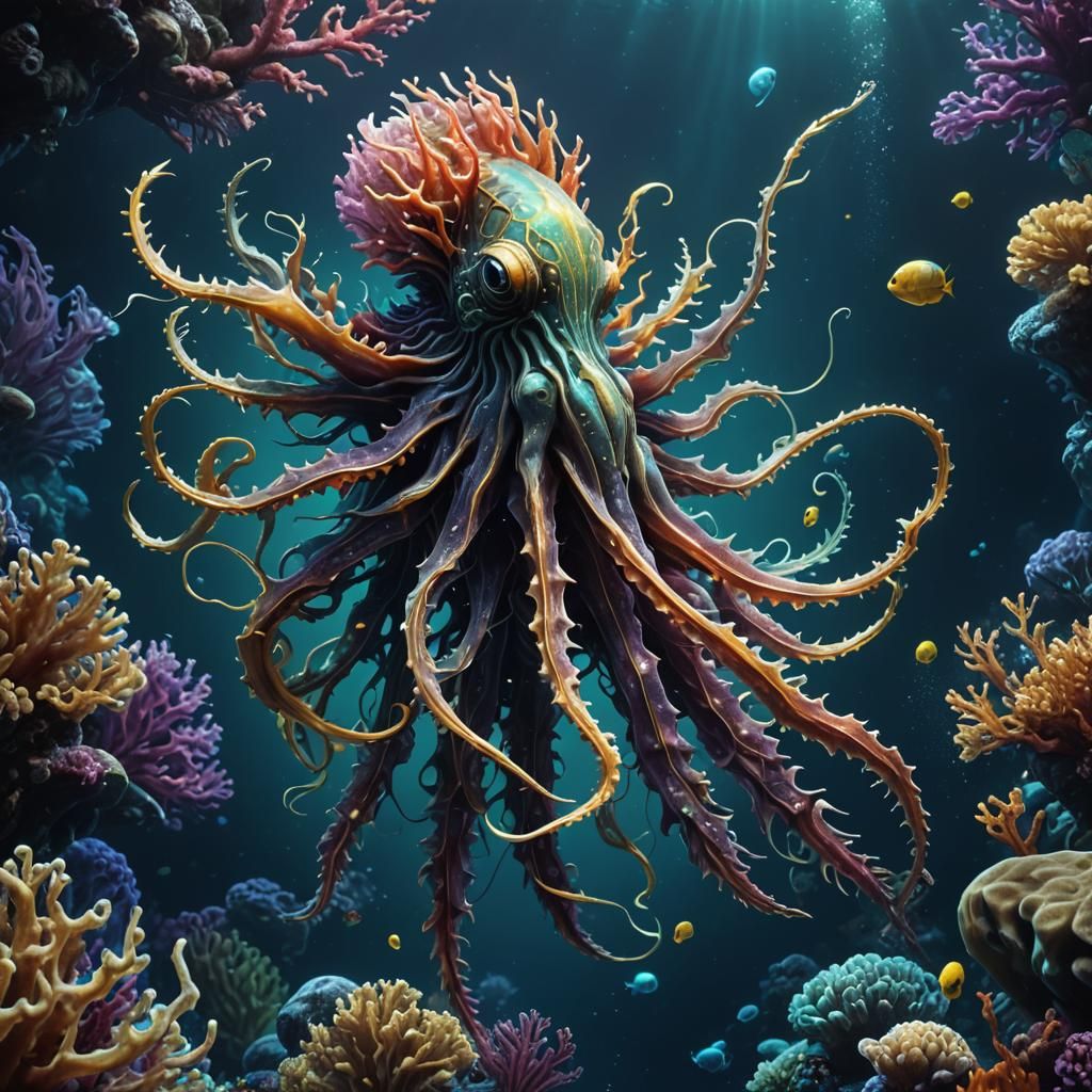 Luminescent Deep Sea Creature: Detailed Fantasy Art