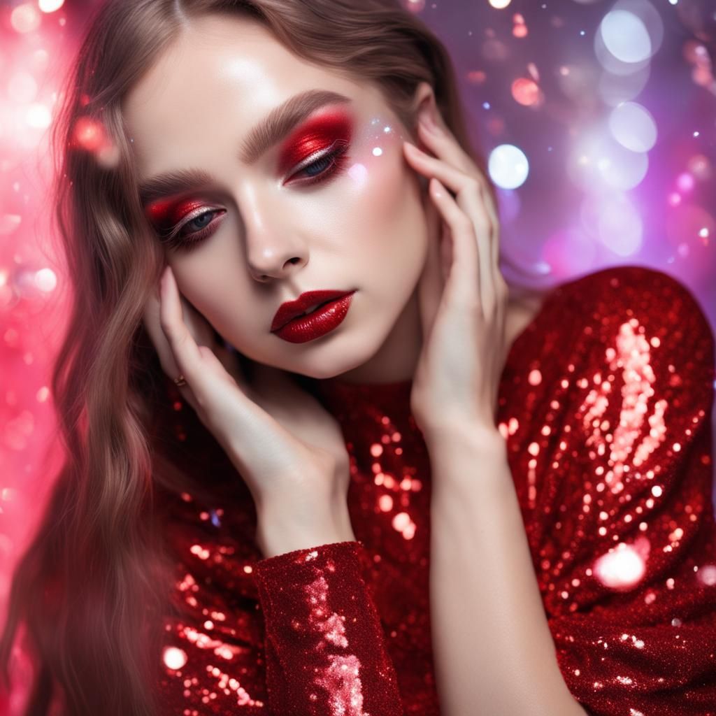 Glittercore Woman Portrait in Red