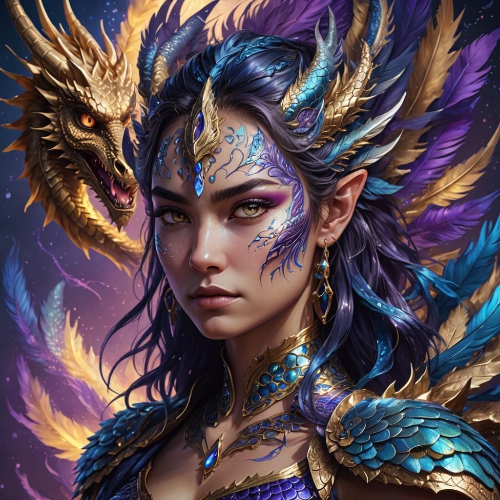 Dragon-Human Hybrid Portrait in Detailed Digital Art
