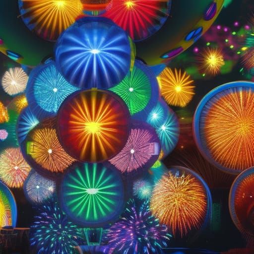 Dystopian Fireworks in Sci-Fi Holographic Style