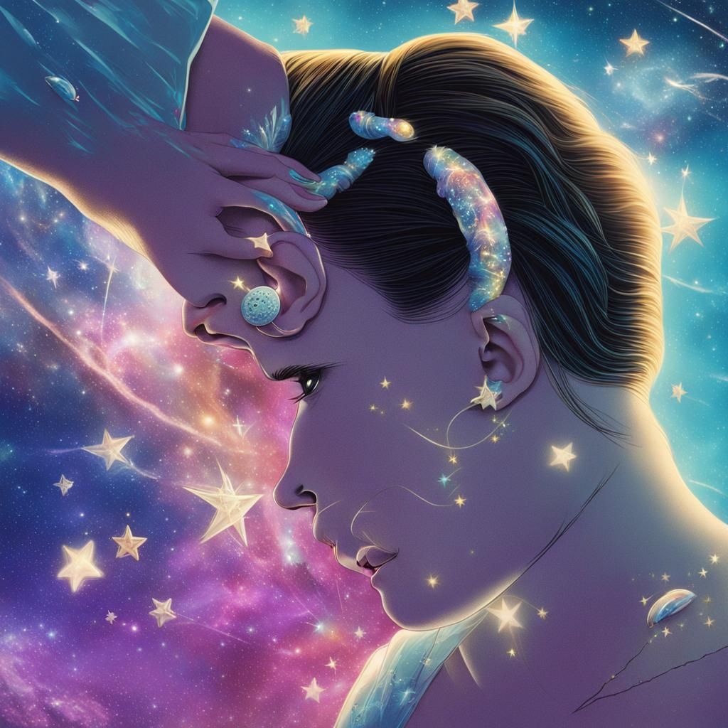 Photorealistic Woman's Profile with Space-Themed Nails